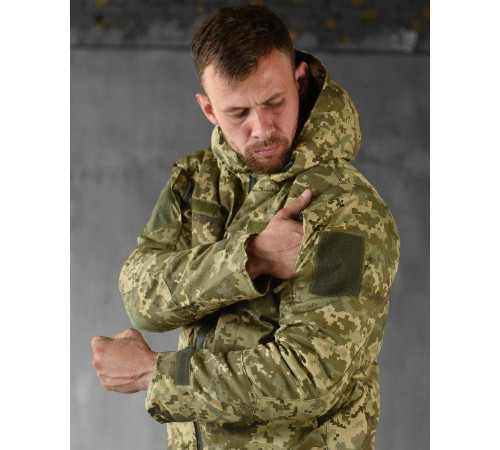 Тактическая куртка мужская пиксель бушлат теплая на подкладке держит тепло тела с капюшоном S