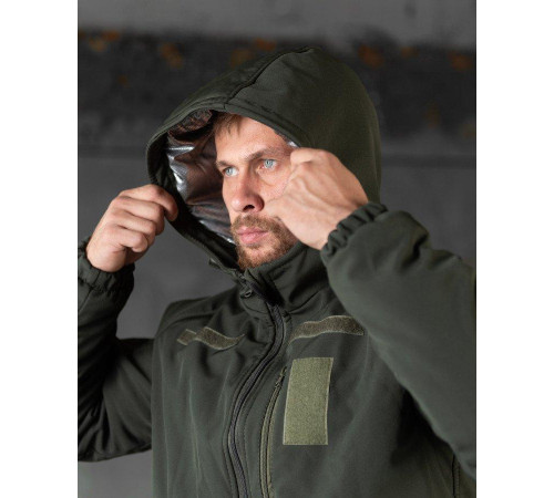 Зимова тактична чоловіча куртка Softshell софтшел тепла підкладка блискуча OMNI-HEAT олива XL