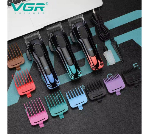Акумуляторна машинка для стриження (clipper) VGR V-013 RED, 8 насадок, 6500 RPM, 2000 mAh, LED display