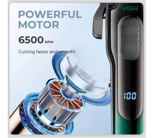 Акумуляторна машинка для стриження (clipper) VGR V-013 RED, 8 насадок, 6500 RPM, 2000 mAh, LED display