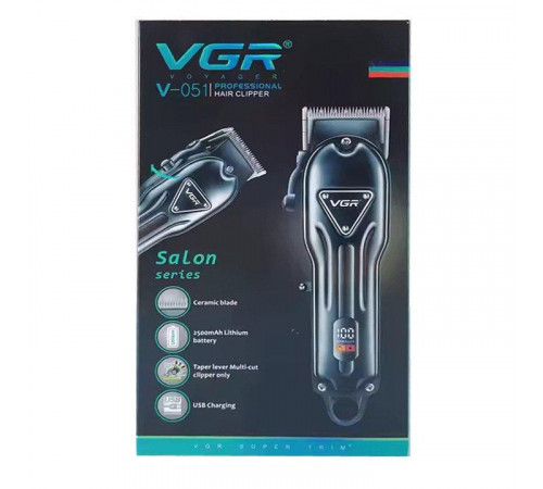 Акумуляторна машинка для стриження (clipper) VGR V-051, 4 насадки, 2500 mAh, LED display