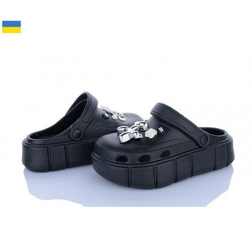 Кроксы черные женские на высокой толстой подошве легкие платформе с украшением 37