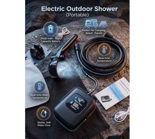 Переносний акумуляторний душ з силіконовим шлангом electric outdoor shower 2400mAh ДЛ7232