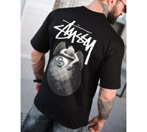 Мужская футболка оверсайз stussy N.8 черный ТР6878