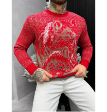 новорічний светр в'язаний wolf red ВТ4646