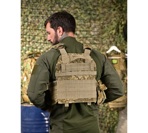 Плитоноска 4 швидких скидання з наплічником Cordura піксель ПП4632