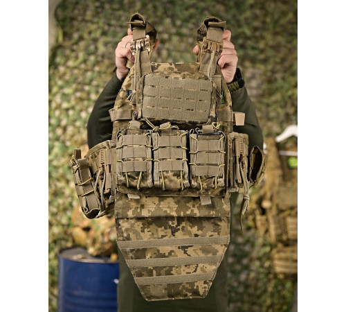 Плитоноска 4 швидких скидання з наплічником Cordura піксель ПП4632
