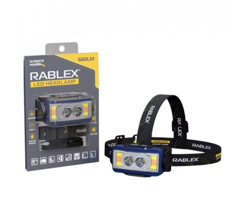 Ліхтарик Rablex налобний RB 980 (акумуляторний + водонепроникний + white/red/yelow + Type-C) /40 за 486 грн