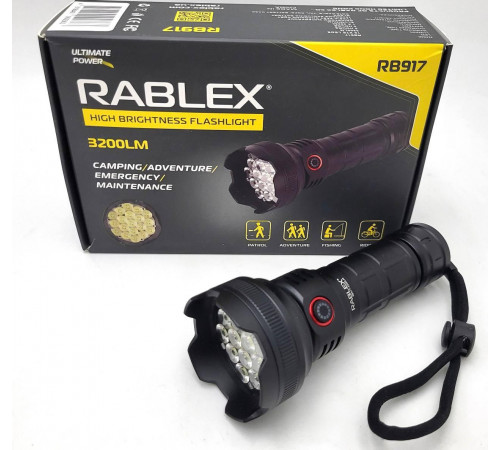 Фонарик ручной алюминиевый мощный Rablex RB 917 19XTE Led,1*26650,3200LM,Type-C/80 за 702 грн