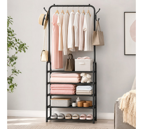 Вішалка для одягу з полицями для взуття Clothes Rack Up / Металева підлогова стійка 170×60×26 см