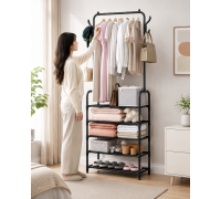 Вішалка для одягу з полицями для взуття Clothes Rack Up / Металева підлогова стійка 170×60×26 см