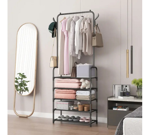 Вішалка для одягу з полицями для взуття Clothes Rack Up / Металева підлогова стійка 170×60×26 см