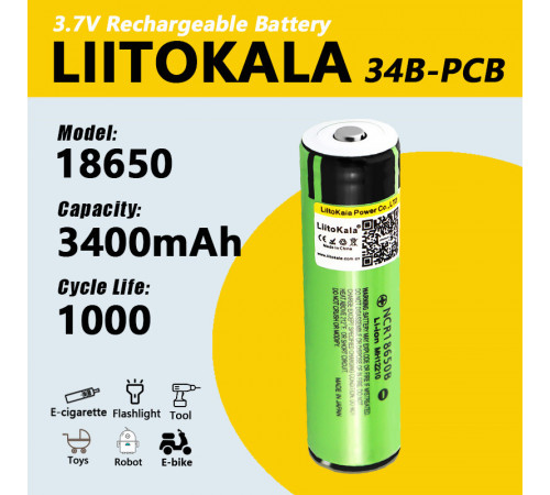 Аккумулятор 18650, LiitoKala NCR 34B-PCB, 3400mAh, С ЗАЩИТОЙ (400) за 311 грн
