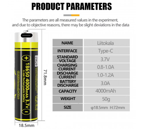 Аккумулятор 18650, LiitoKala USB-King4000, 4000mAh (400) за 466 грн