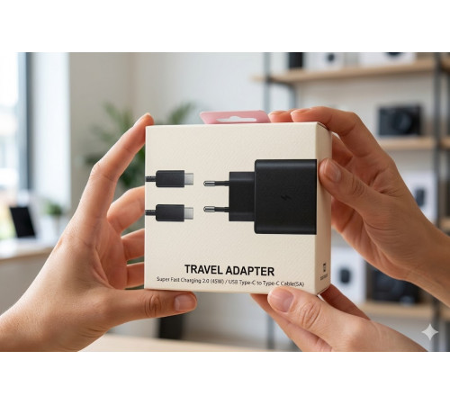 Адаптер USB с кабелем USB-TYPE C 45W Black Edition / Сетевой адаптер USB с кабелем / Зарядное устройство