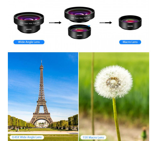 Макролинза для телефона, объектив для телефона, линза 2 объектива 0.45 lens AND HA-55