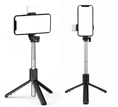 Селф палка, штатив-монопод для телефона с Bluetooth пультом и LED светом Selfie Stick DF-01S AND 5222 (черный)