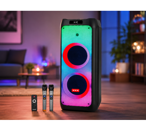 Портативна акустика ZXX-5590 100Вт / Bluetooth Колонка 88х32х32см / Акумуляторна, акустична система / Караока колонка з підсвічуванням + 2 мікрофони за 10771 грн