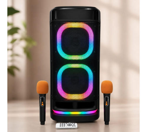 Колонка BTS-2120 Bluetooth / Акустическая система с двумя беспроводными микроонами / Караоке-колонка