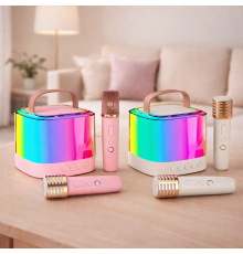 Портативная Bluetooth-колонка T7 с LED подсветкой / Караоке-колонка для детей и взрослых 2 микрофона