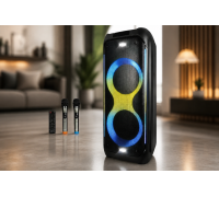 Портативная акустика ZXX-5580 / Колонка с Bluetooth для караоке с микрофонами / Аккумуляторная колонка с RGB-подсветкой FM и TWS