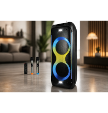 Портативная акустика ZXX-5580 / Колонка с Bluetooth для караоке с микрофонами / Аккумуляторная колонка с RGB-подсветкой FM и TWS