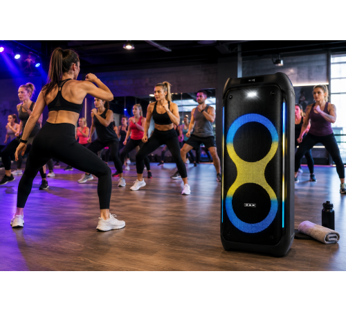 Портативная акустика ZXX-5580 / Колонка с Bluetooth для караоке с микрофонами / Аккумуляторная колонка с RGB-подсветкой FM и TWS