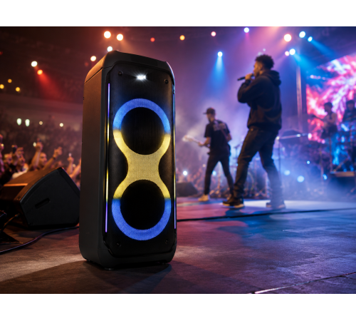 Портативная акустика ZXX-5580 / Колонка с Bluetooth для караоке с микрофонами / Аккумуляторная колонка с RGB-подсветкой FM и TWS