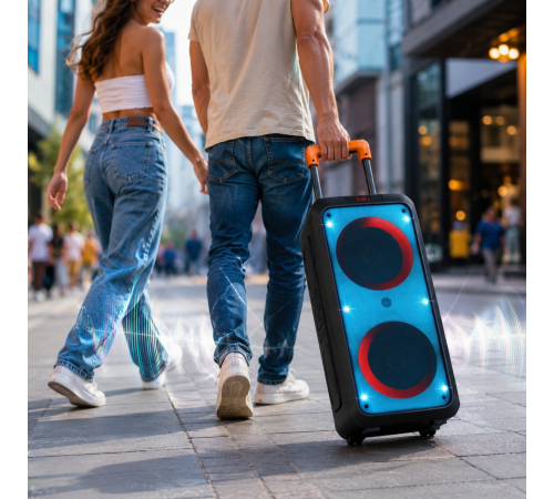 Портативна акустика ZXX-1095 80Вт / Колонка 2×8дюйма Bluetooth/USB/TF/AUX, FM, LED / Переносна музична колонка з мікрофоном для караоке за 6059 грн