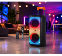 Портативная акустика ZXX-1095 80Вт / Колонка 2×8дюйма Bluetooth/USB/TF/AUX, FM, LED / Переносная музыкальная колонка с микрофоном для караоке