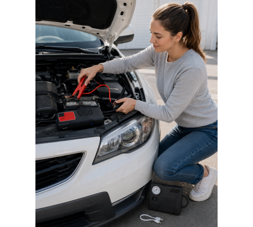 Автомобільний пусковий пристрій для акумулятора JUMP STARTER 69800mah + Компрессор / Пусковий пристрій для авто / Бустер
