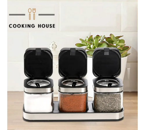 Набор контейнеров для соли, перца, приправ и специй Cooking House с крышками и ложками – 3 шт