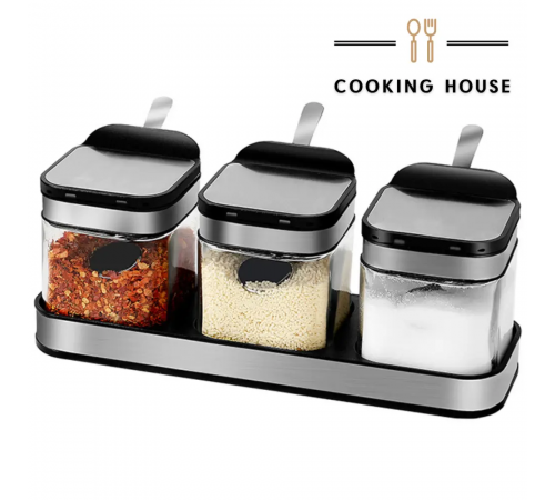 Набор контейнеров для соли, перца, приправ и специй Cooking House с крышками и ложками – 3 шт
