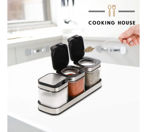 Набор контейнеров для соли, перца, приправ и специй Cooking House с крышками и ложками – 3 шт