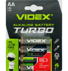 ULR6-4B 27020 Батарейка щелочная Videx LR6/AA Turbo 4pcs BLISTER ART-2356 (40шт/кор, 720шт/ящ)