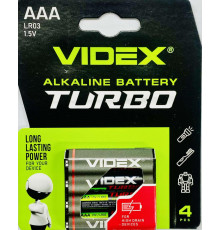 ULR03-4B 27021 Батарейка щелочная Videx LRO3/AAA Turbo 4pcs BLISTER (40шт/кор, 720шт/ящ)