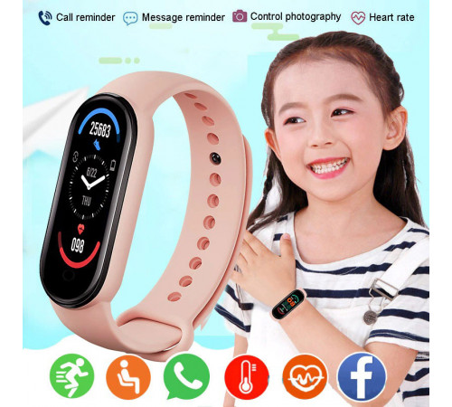 Фитнес браслет FitPro Smart Band M6 (смарт часы, пульсоксиметр, пульс). Цвет: розовый SZ-45
