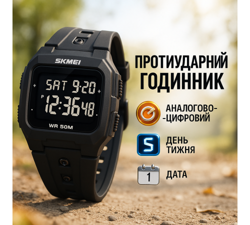Простые электронные часы наручные мужские SKMEI, Наручные часы на подарок военным рыбака охотника OU-26