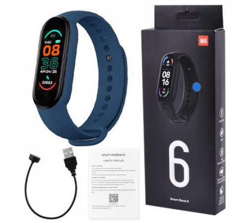 Фитнес браслет FitPro Smart Band M6 (смарт часы, пульсоксиметр, пульс). Цвет: синий JQ-19