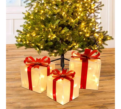 Набор декоративных светильников в виде подарка из 3 шт. 15 см, 20 см, 25 см, от USB, 8 режимов