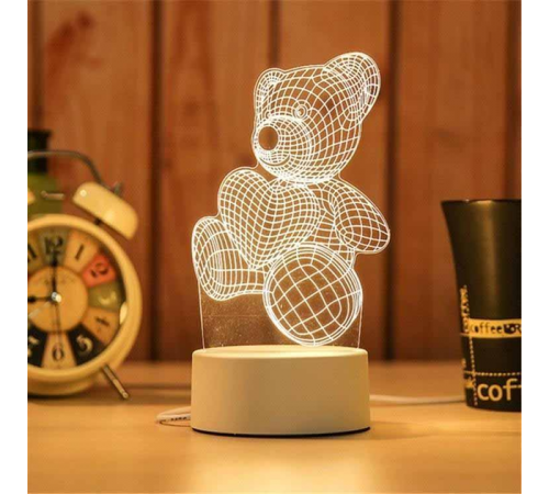 Настольный 3D акриловый светильник,декоративный настольный с объемным рисунком Мишка с сердцем