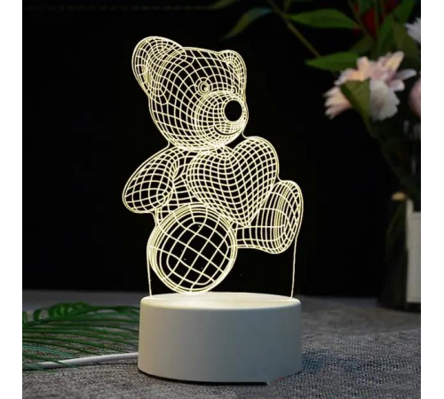 Настольный 3D акриловый светильник,декоративный настольный с объемным рисунком Мишка с сердцем