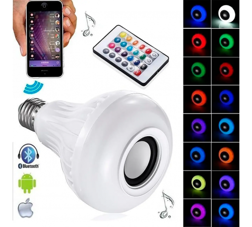 Світлодіодна лампа з Bluetooth колонкою Bulb 12Вт в патрон Е27, RGB світильник з динаміком та пультом PRP