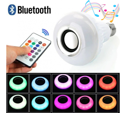Світлодіодна лампа з Bluetooth колонкою Bulb 12Вт в патрон Е27, RGB світильник з динаміком та пультом PRP