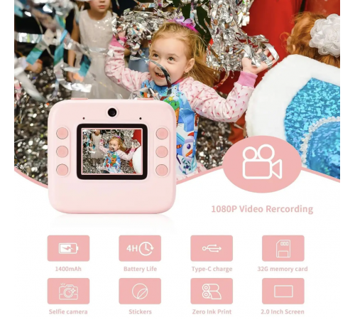 Фотокамера моментального друку дитяча Instant Print Camera, 1080P Video for kids