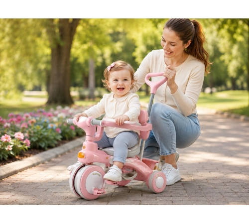 Рожевий Триколісний велосипед Baby Carriage 588 / Велосипед з з батьківською ручкою та кошиком / Велосипед-коляска