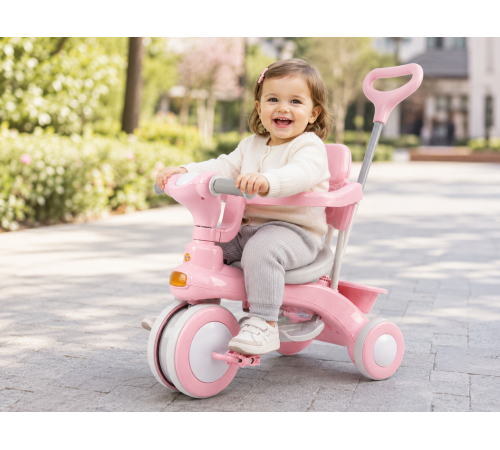 Рожевий Триколісний велосипед Baby Carriage 588 / Велосипед з з батьківською ручкою та кошиком / Велосипед-коляска