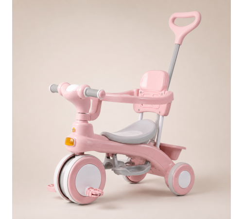 Рожевий Триколісний велосипед Baby Carriage 588 / Велосипед з з батьківською ручкою та кошиком / Велосипед-коляска