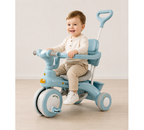 Блакитний Триколісний велосипед Baby Carriage 588 / Велосипед з з батьківською ручкою та кошиком / Велосипед-коляска