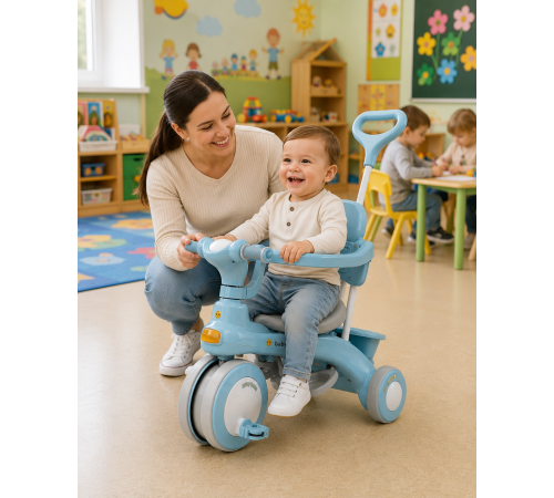 Блакитний Триколісний велосипед Baby Carriage 588 / Велосипед з з батьківською ручкою та кошиком / Велосипед-коляска
